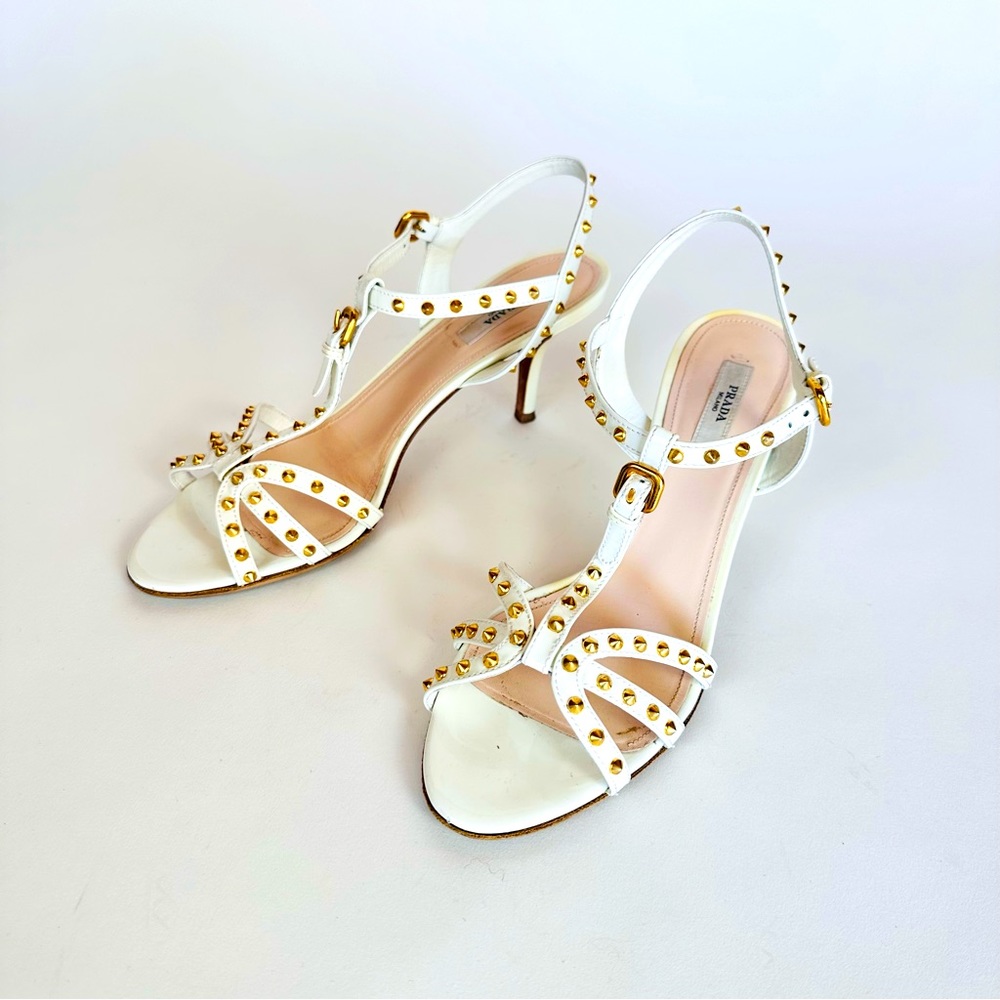 Strappy studded Prada kitten heels
